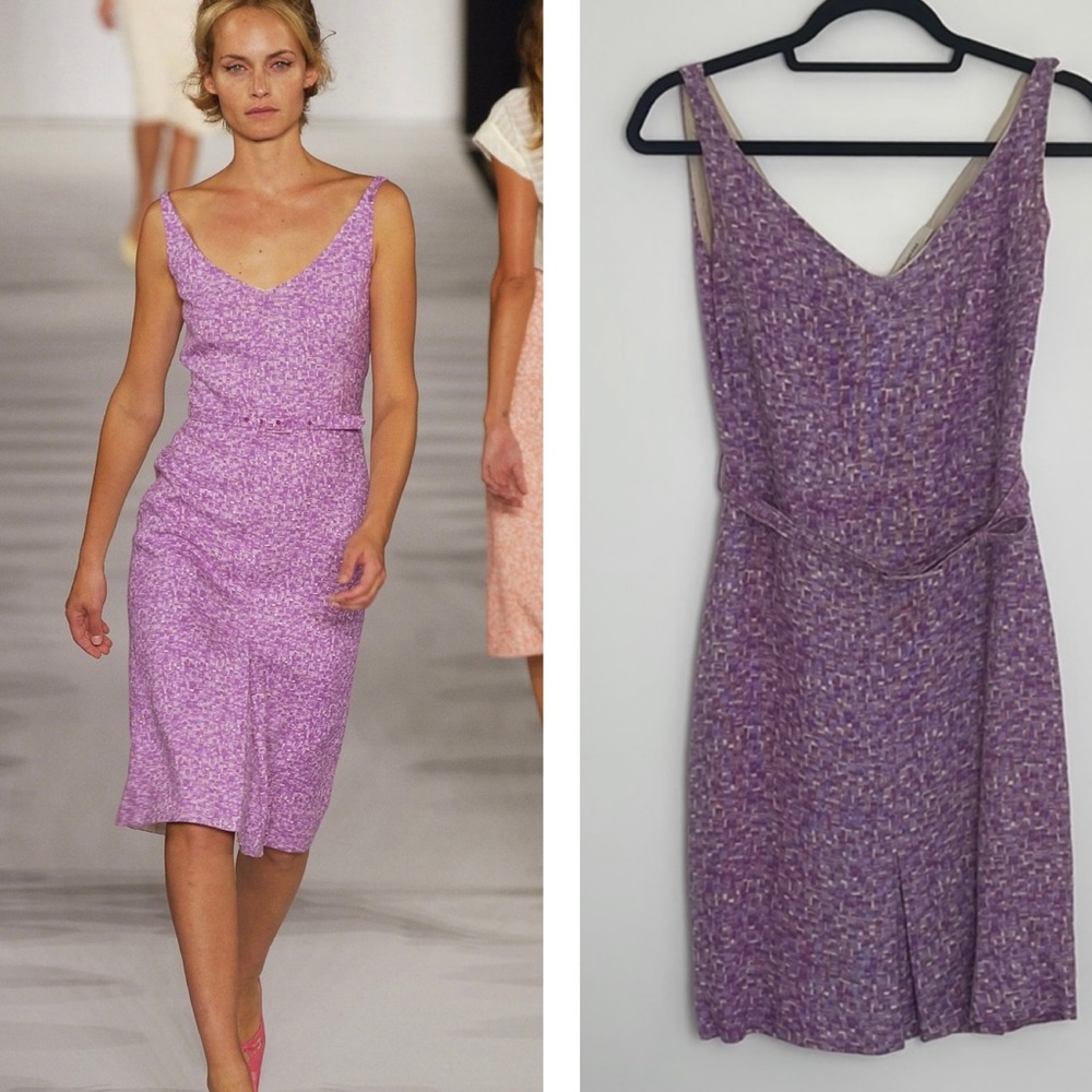 Marc Jacobs mini purple and ivory geometric sheath dress with belt size 6 - Picture 3 of 10